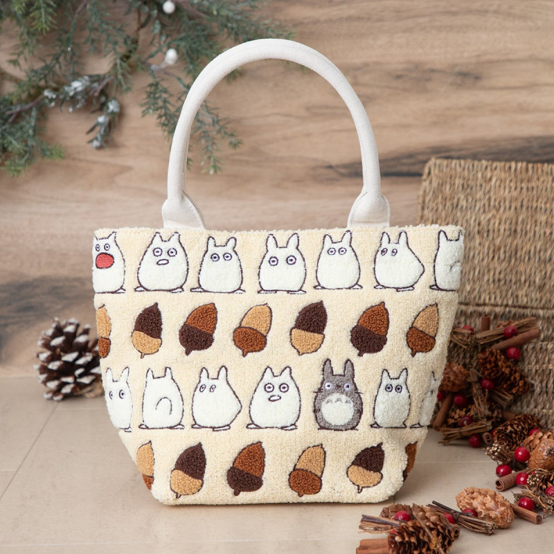 Bags - Embroidered hand bag Totoro Acorn Ivory - My Neighbor Totoro